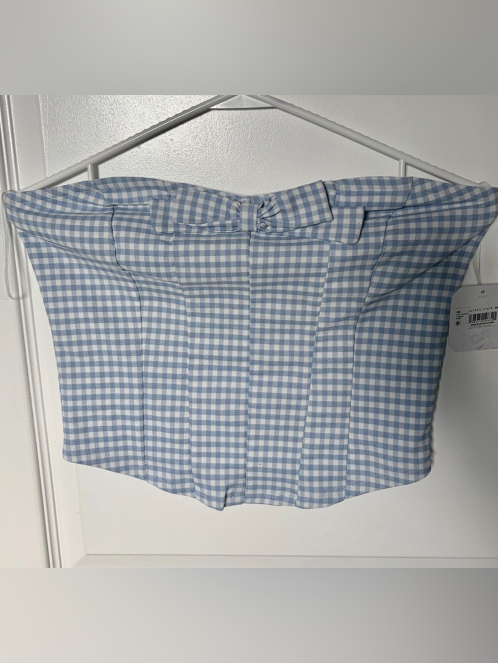 NWT Altar'd State Coquette Blue Gingham Corset Top with Bow - Size Large - Picture 2 of 6